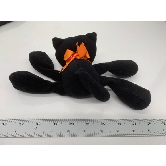 Vintage 1985 Hallmark Hocus Pocus Black Cat Plush Toy With Orange Bow 9" Synthet - Picture 3 of 6